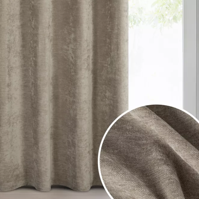 Zasłona ciemnobeżowa z szenilowej tkaniny 140x250cm przelotki - VANI