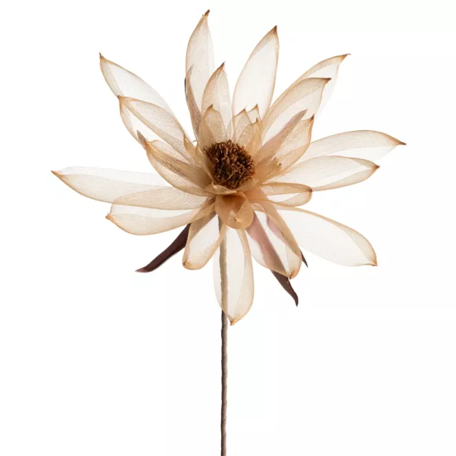 Kwiat sztuczny jasnobeżowy z organzy 65 cm