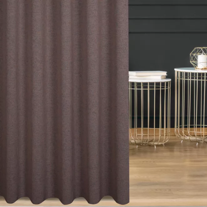 Zasłona szyta na taśmie 5 cm stalowo ceglasta z tkaniny o strukturze siatki z efektem melanżu