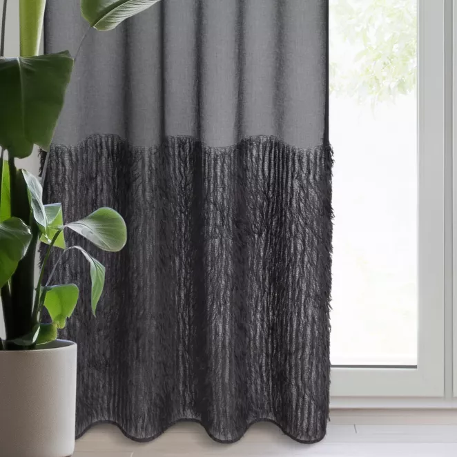 Firana czarna z etaminy zdobiona pasem połyskującym moherową nicią 140x250 cm przelotka MARGARET 2