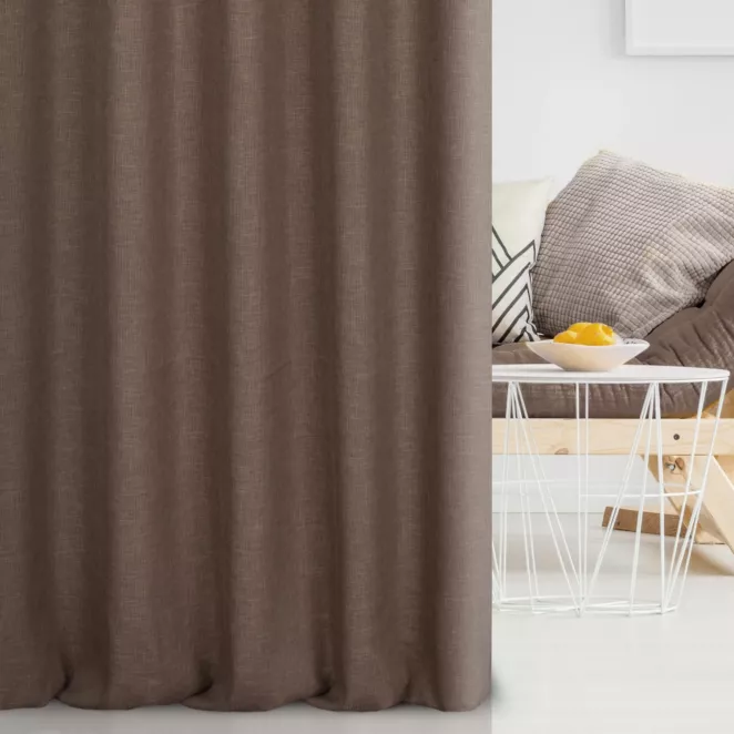 Zasłona szyta na taśmie 5 cm brązowa z gładkiej, przyjemnej w dotyku tkaniny z efektem melanżu