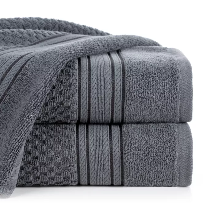 Ręcznik kąpielowy 50x90 cm bawełniany kolor stalowy zdobiony subtelnymi paseczkami 500 g/m2 DAVOS