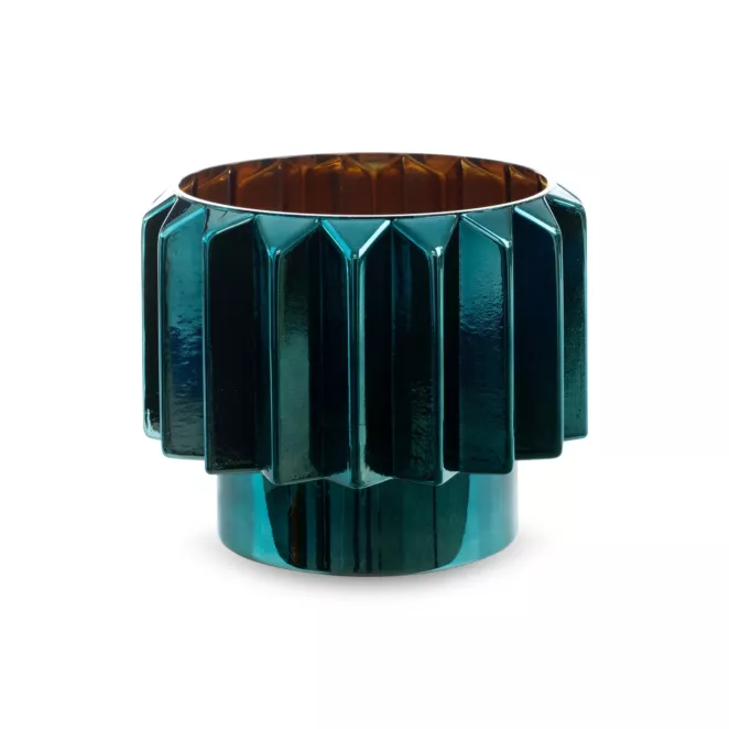 Osłonka na doniczkę IRMA ze szkła artystycznego  w stylu industrialnym turkusowo-miedziany