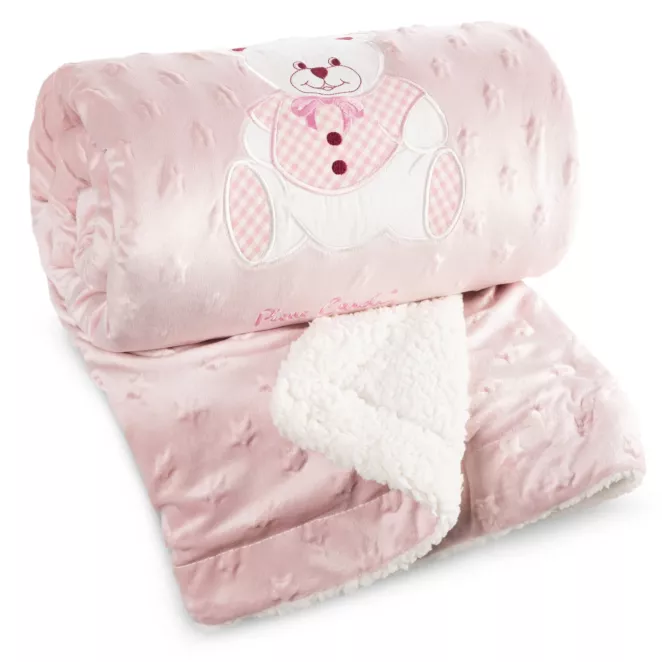 Koc dziecięcy 80x110 cm różowy z dodatkiem przyjemnej tkaniny barankowej BABY 4 Pierre Cardin