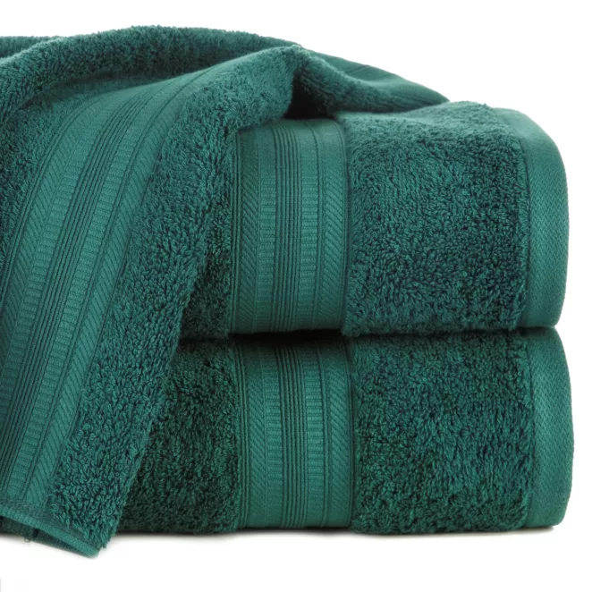 Ręcznik do rąk 30x50 cm bawełniany kolor ciemnozielony z bordiurą w paski 550 g/m2 ELEN