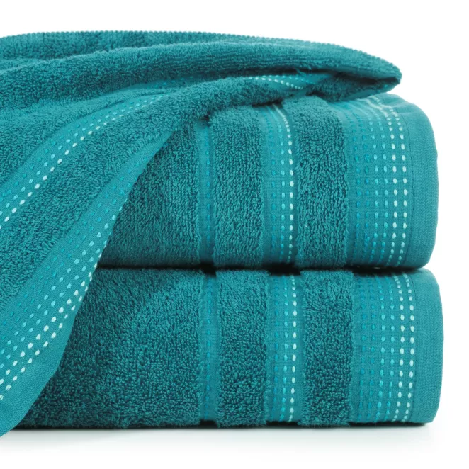 Ręcznik kąpielowy 70x140 cm bawełniany kolor turkusowy z ozdobnym stębnowaniem 500 g/m2 POLA