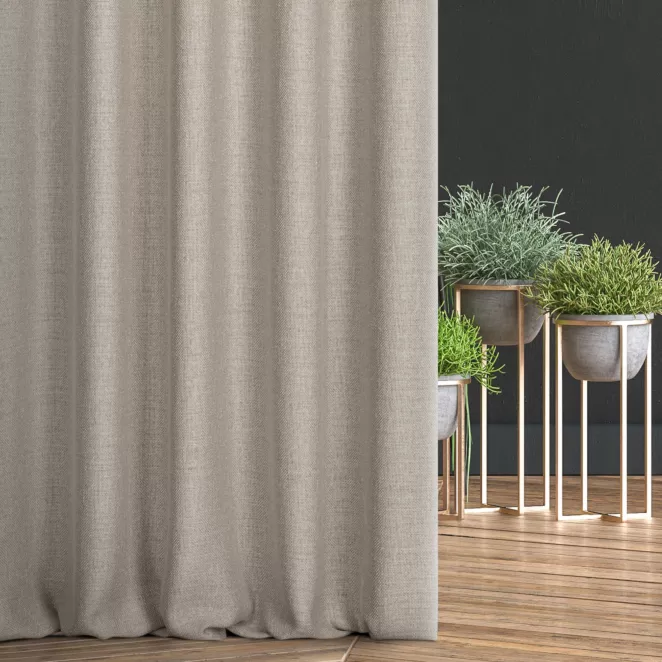 Zasłona szyta na taśmie 5 cm beżowa z tkaniny szenilowej o wyraźnym splocie