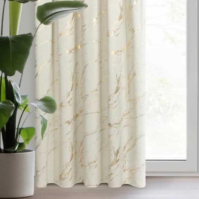 Zasłona welwetowa kremowo, złocista zdobiona marmurkiem 140x270 cm taśma - MOLLY