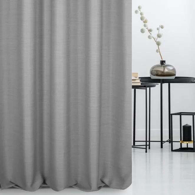 Zasłona szyta na taśmie 5 cm popielata z miękkiej tkaniny o naturalnym splocie w stylu ekologicznym