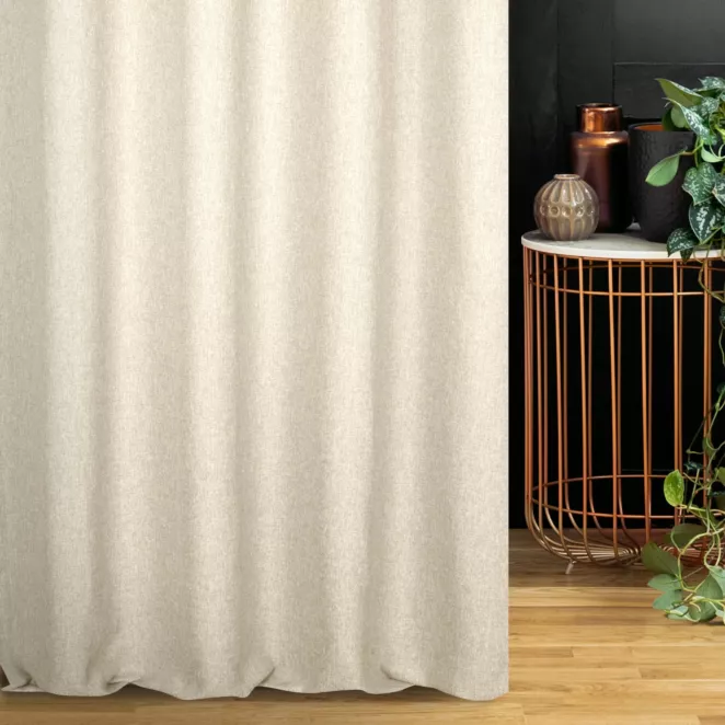Zasłona szyta na taśmie 5 cm kremowo złota z tkaniny w stylu eko i efektem melanżu