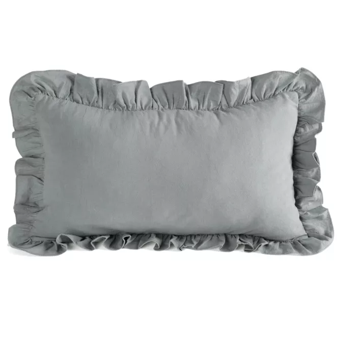 Poszewka na poduszkę 30x50 cm bawełniana z ozdobną falbanką stalowa