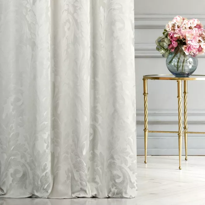 Zasłona szyta na taśmie 5 cm AURORA kremowa z pięknym malarskim wzorem roślinnym