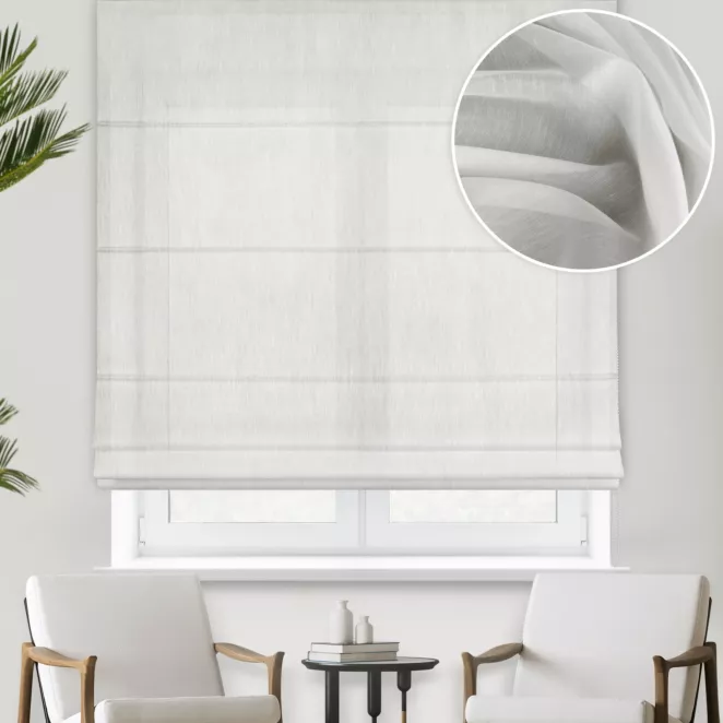 Roleta rzymska MADALENA kremowa z jedwabiście miękkiego, matowego batystu, wykończona obciążnikiem