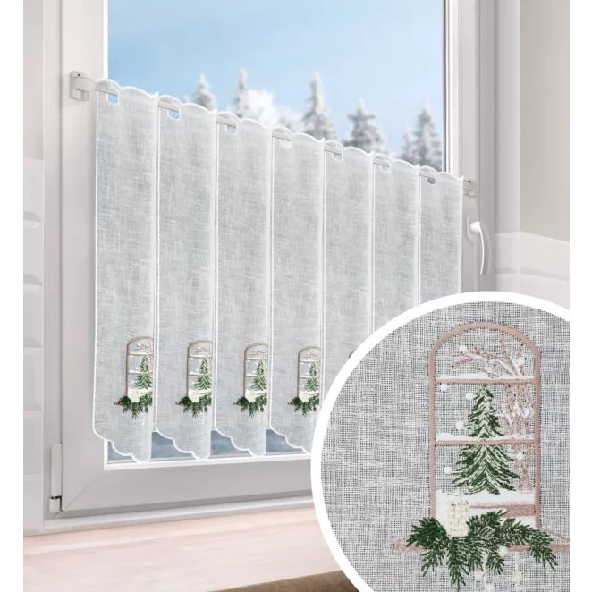 Tkanina firanowa zazdrostka z etaminy zdobiona świątecznym haftem