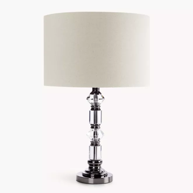 Lampa stołowa beżowa SANDI zdobiona szklanymi kryształkami oraz matowym abażurem