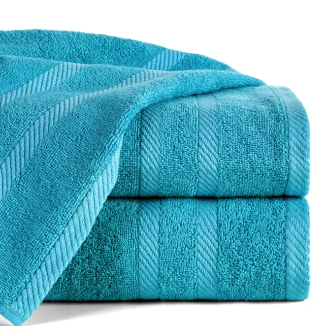 Ręcznik kąpielowy 100x150 cm bawełniany kolor niebieski z ozdobną bordiurą 500 g/m2 MILO