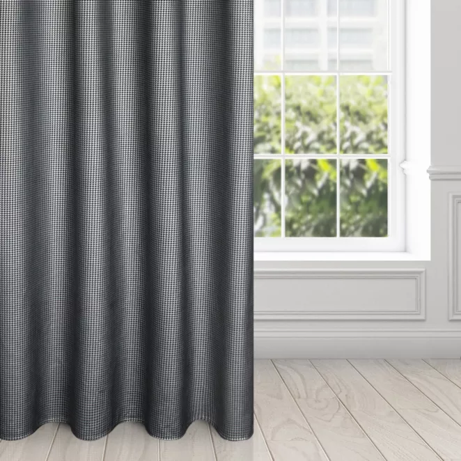 Zasłona welwetowa czarno, srebrna z nadrukiem pepitki 140x250cm przelotka - DARCY
