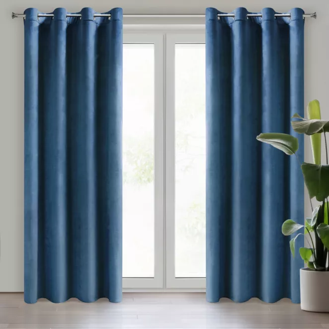 Komplet 2 szt. zasłon granatowych z welwetowej tkaniny 140x250 cm przelotki - DARLA