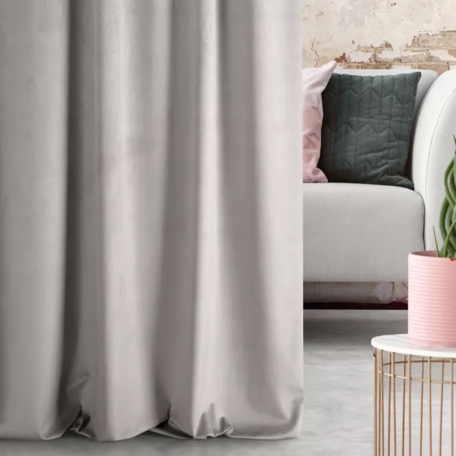 Zasłona szyta na taśmie 5 cm ENYA stalowa z miękkiej półmatowej tkaniny welwetowej