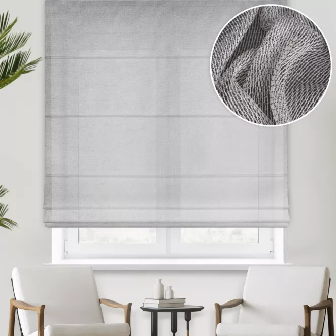 Roleta rzymska kremowo srebrna z eleganckiej siatki w stylu glamour z połyskliwą nicią, wykończona obciążnikiem Italissima Eva Minge