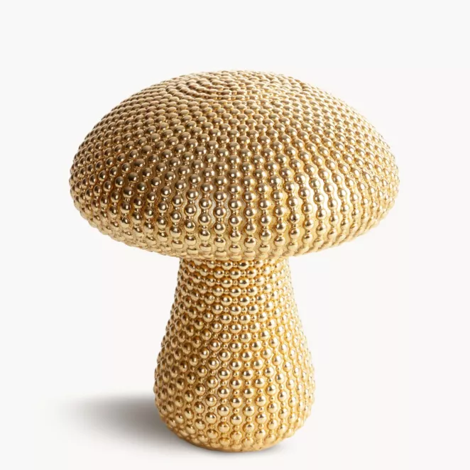 Figurka dekoracyjna grzybek pokryta złotymi kuleczkami