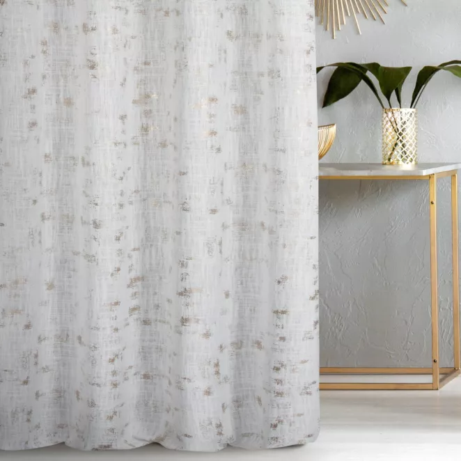 Zasłona szyta na taśmie 5 cm naturalno złocista z tkaniny o naturalnym splocie, zdobiona błyszczcącym nadrukiem Italissima Eva Minge