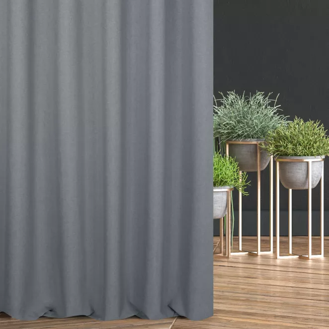 Zasłona szyta na taśmie 5 cm błękitna ze strukturalnej tkaniny typu blackout, zaciemniająca w 100%