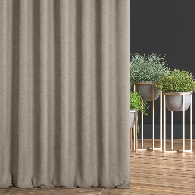 Zasłona szyta na taśmie 5 cm beżowo kremowa z tkaniny o grubym splocie i efektem melanżu