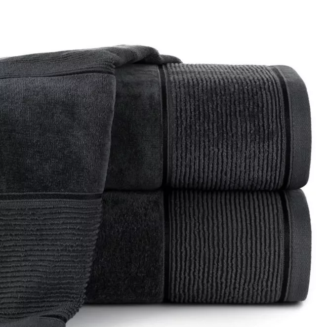 Ręcznik kąpielowy 50x90 cm bawełniany kolor czarny z welurową bordiurą 500 g/m2 EMMA