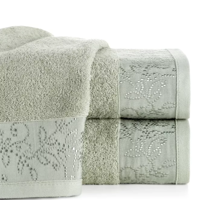 Ręcznik do rąk 30x50 cm bawełniany kolor miętowy z żakardową bordiurą 500 g/m2 RITA