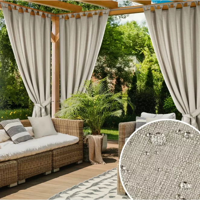 Zasłona beżowa z wodoodpornej tkaniny idealna do ogrodu i na taras 155x260 cm szelki/rzep - GARDEN