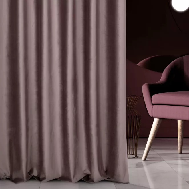 Zasłona szyta na taśmie 8 cm ciemnofioletowa z miękkiej półmatowej tkaniny welwetowej