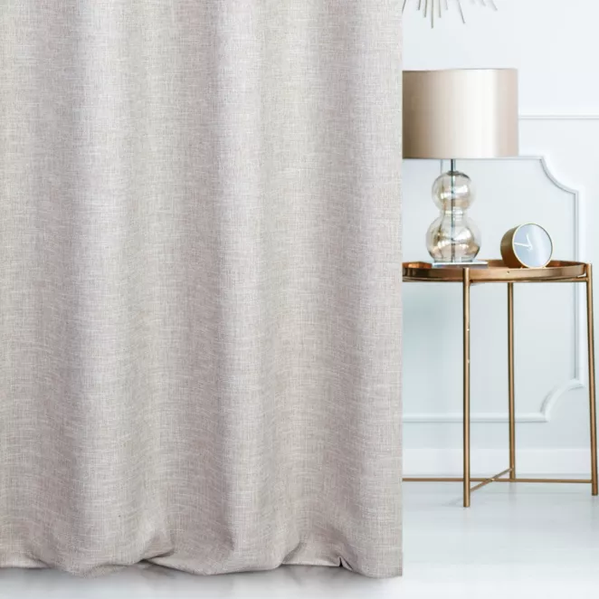 Zasłona szyta na taśmie 5 cm GEONOA beżowa z miękkiej tkaniny o naturalnym charakterze z widocznym ozdobnym splotem