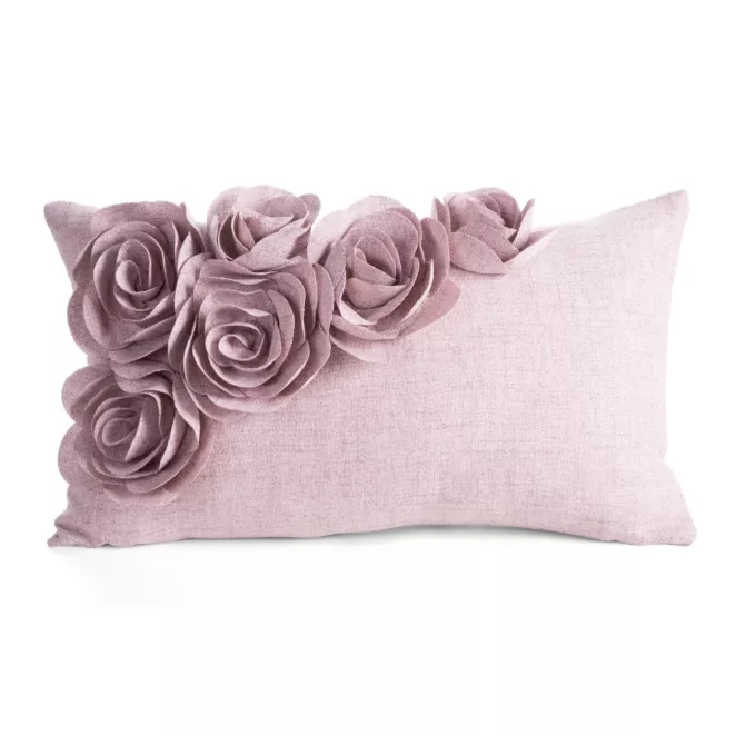 Poszewka na poduszkę 30x50 cm różowa o naturalnym splocie w 3D róże FLORES 7