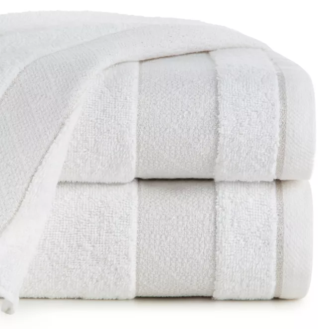 Ręcznik kąpielowy 70x140 cm bawełniany kolor biały z ozdobną bordiurą 500 g/m2 NESSY