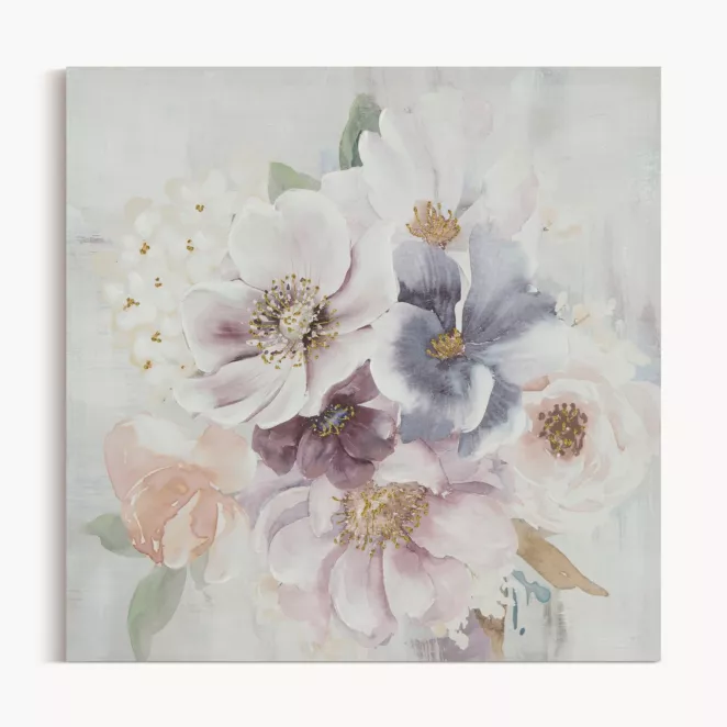 Obraz roślinny popielato, fioletowy ręcznie malowany na płótnie 60x60 cm SPRING