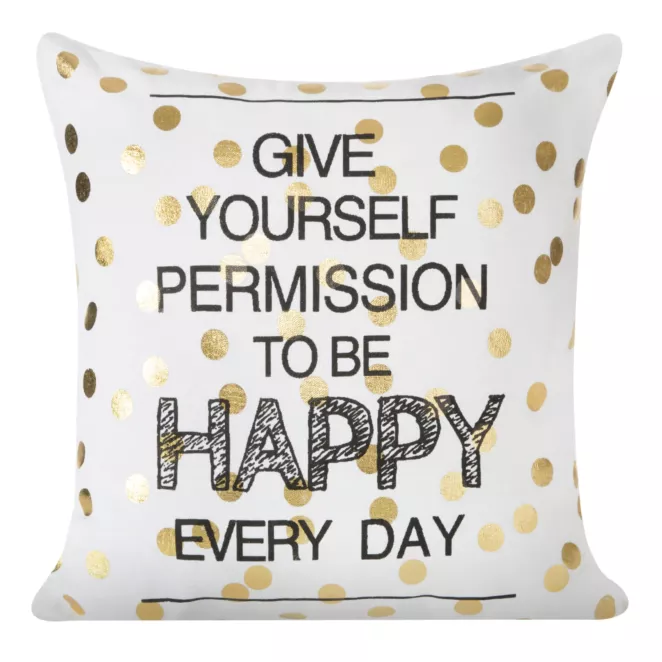 Poszewka na poduszkę 40x40 cm biało, złota z ozdobnym nadrukiem DANI