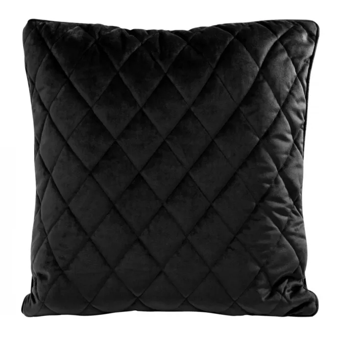 Poszewka na poduszkę 45x45 cm welwetowa, czarna pikowana we wzór karo z ozdobną wypustką VELVET 27 Eurofirany Premium