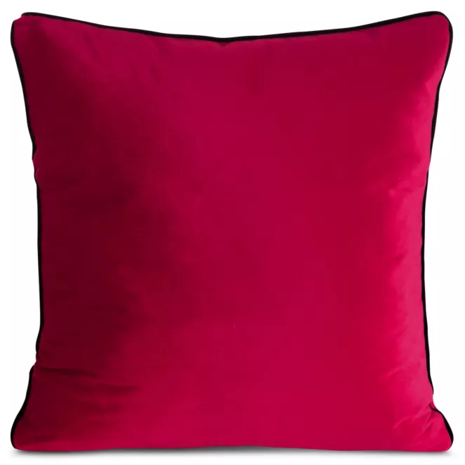 Poszewka na poduszkę 45x45 cm welwetowa, amarantowa o delikatnym połysku z ozdobną lamówką GAJA 2
