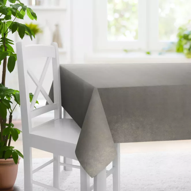 Obrus szyty stalowo szampański z tkaniny welwetowej z błyszczącym nadrukiem