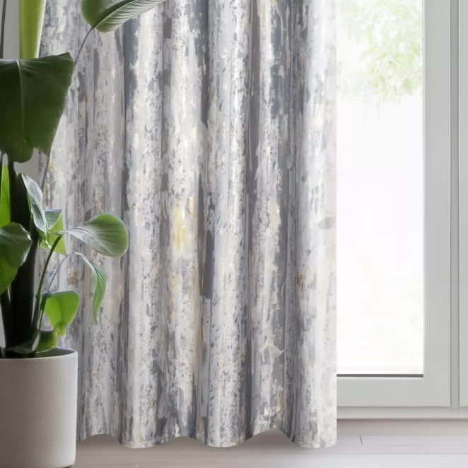 Zasłona szaro, złocista z welwetu z efektem przecierki 140x250 cm przelotka - GRACE