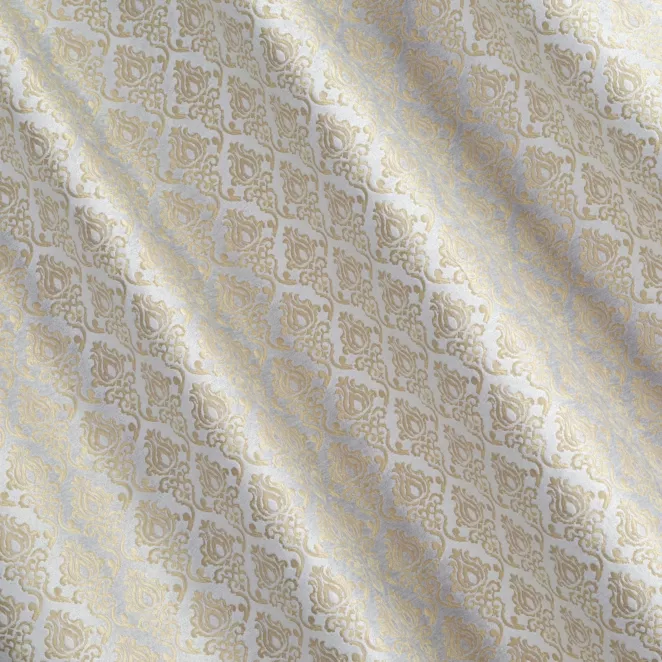 L41/1 Zasłona szyta na taśmie 5 cm SIMON srebrna ze szlachetnej tkaniny welwetowej z drobnym ornamentem