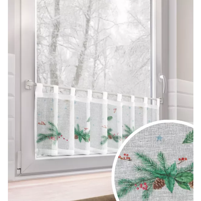 Zazdrostka biało, zielona z etaminy zdobiona świątecznym nadrukiem 150x30 cm szelki - XMAS 4