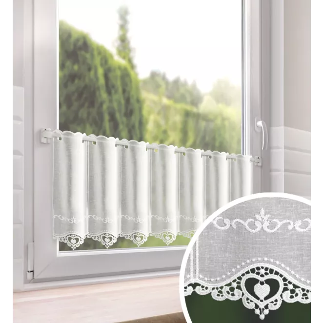 Tkanina firanowa zazdrostka z etaminy zdobiona gipiurą