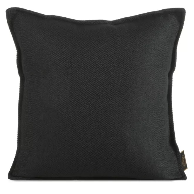 Poszewka na poduszkę 45x45 cm czarna z żakardowej tkaniny z ozdobną wypustką LUNA