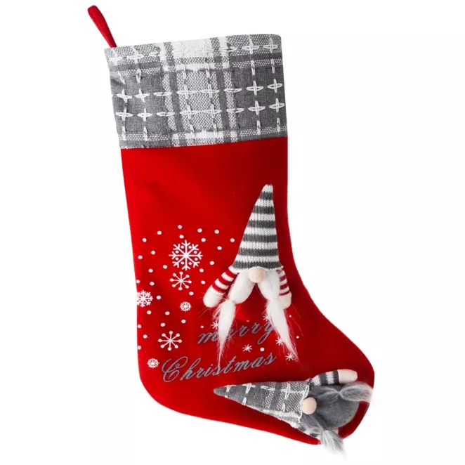 Skarpeta świąteczna z aplikacją 3D z dwoma skrzatami