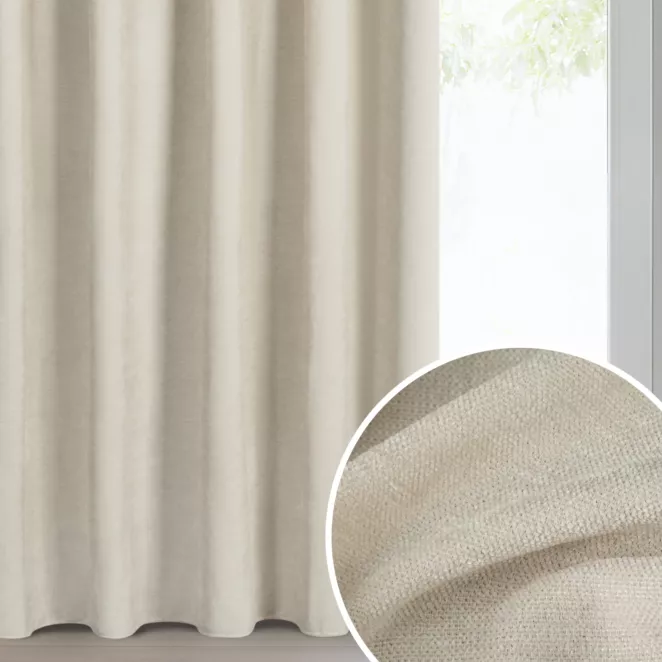 Zasłona jasnobeżowa z szenilowej tkaniny o strukturalnym splocie 140x270 cm taśma - VANI