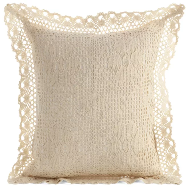 Poszewka na poduszkę 40x40 cm ażurowa jasnobeżowa  w stylu boho MIRELLA