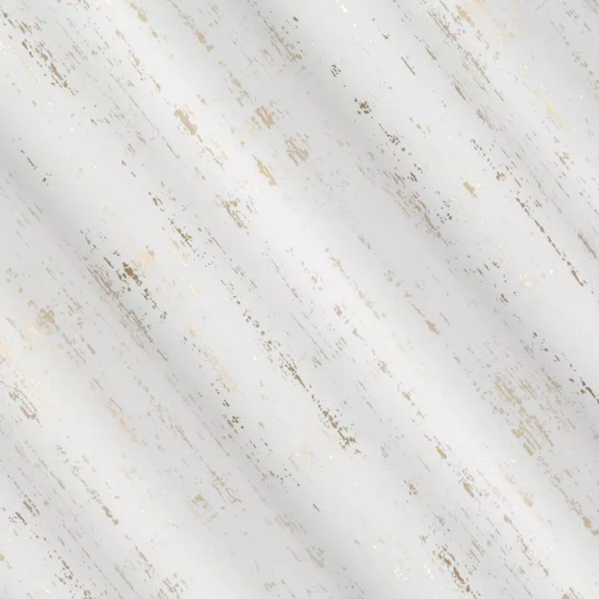 L165/3 Zasłona szyta na taśmie 5 cm biało złocista z miękkiej tkaniny o strukturze weluru z połyskliwym nadrukiem