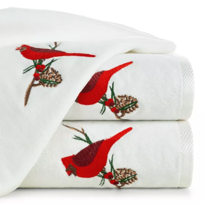 Ręcznik kąpielowy świąteczny 50x90 cm bawełniany kolor biały zdobiona świątecznym haftem 480 g/m2 PINO